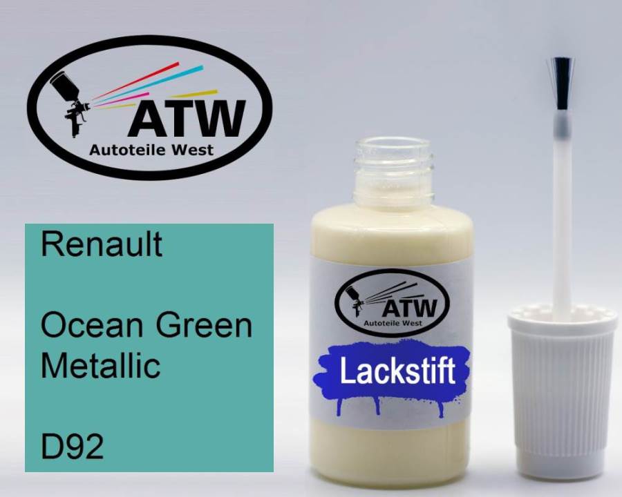 Renault, Ocean Green Metallic, D92: 20ml Lackstift, von ATW Autoteile West.